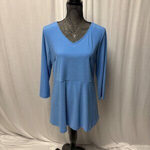 Linea By Louis Dell'Olio Tunic Womens Size Medium Blue V-Neck Peplum Stretch Top